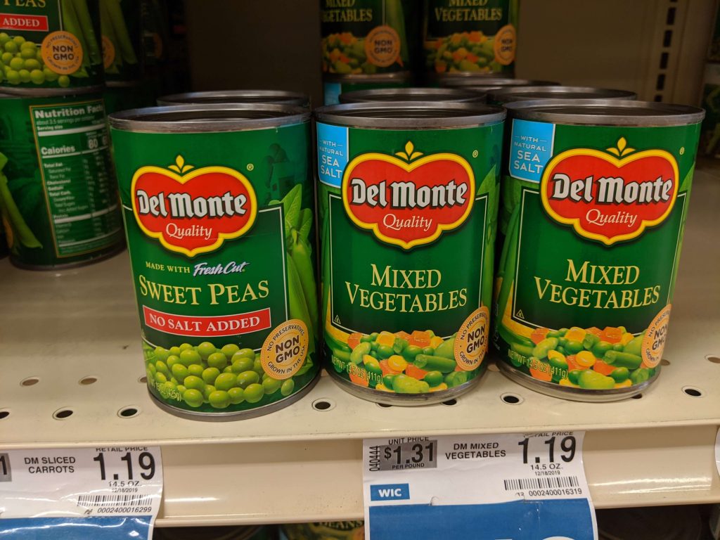 canned vegetables on the shelf