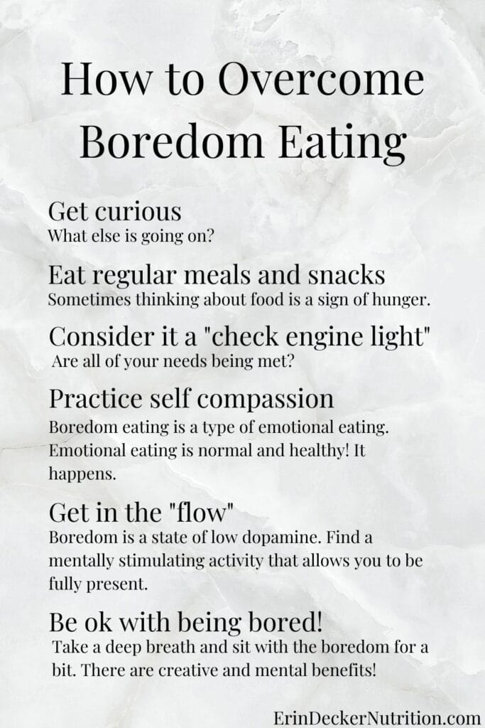 a graphic displaying the steps to overcome boredom eating as outlined in the article