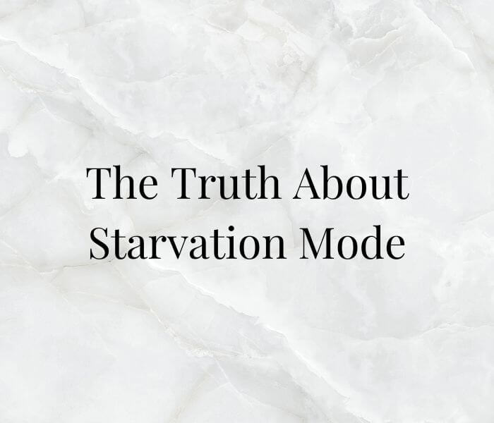 the title of the blog post: "The Truth about starvation mode" on a gray background